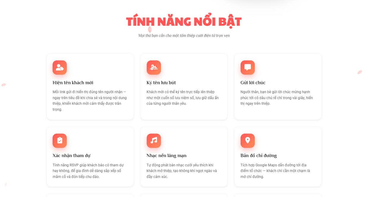 Tính năng thiệp cưới online: lời chúc, RSVP, chữ ký
